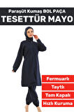 Özel Üretim Yüksek Kalite Konforlu Fermuarlı Taytlı Tam Kapalı Paraşüt Kumaş Bol Paça TESETTÜR MAYO