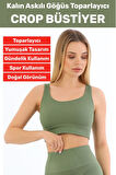 Göğüs Toparlayıcı Sarkma Önleyen Gündelik Spor Kullanım Şık Kalın Askılı Çizgili Crop Büstiyer