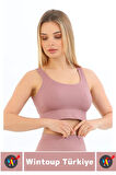 Göğüs Toparlayıcı Sarkma Önleyen Gündelik Spor Kullanım Şık Kalın Askılı Çizgili Crop Büstiyer