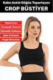 Göğüs Toparlayıcı Sarkma Önleyen Gündelik Spor Kullanım Şık Kalın Askılı Çizgili Crop Büstiyer