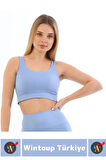Göğüs Toparlayıcı Sarkma Önleyen Gündelik Spor Kullanım Şık Kalın Askılı Çizgili Crop Büstiyer