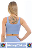 Göğüs Toparlayıcı Sarkma Önleyen Gündelik Spor Kullanım Şık Kalın Askılı Çizgili Crop Büstiyer