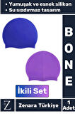 Premium Su Geçirmez Elastik Yumuşak Yüzücü Havuz Deniz Yüzme Şapkası Esnek Silikon Bone 2'Li SET
