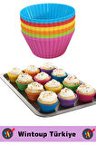 Premium Yüksek Isıya Dayanıklı Esnek Yapışmaz Tekrar Kullanılabilir Silikon Kek Muffin Kalıbı 12'li