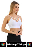 Göğüs Toparlayan Sarkma Önleyen Spor Gündelik Kullanım Şık Ön Çapraz Askı Detay Micro Crop Büstiyer