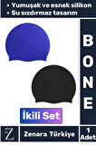 Premium Su Geçirmez Elastik Yumuşak Yüzücü Havuz Deniz Yüzme Şapkası Esnek Silikon Bone 2'Li SET