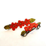 Uretti - Hülya 6683 8715 El Yapımı Taşlı Çiçek Desenli Polimer Kil 2’li Set Klipsli Saç Tokası / 8 cm - 6 cm