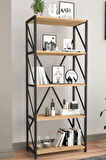 Ofis Çalışma Odası Dekoratif Endüstriyel Metal Kitaplık Dolap Ahşap Çam 5 Raflı 178x70 Cm