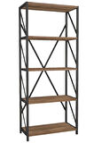 Ofis Çalışma Odası Dekoratif Endüstriyel Metal Kitaplık Dolap Ahşap Çam 5 Raflı 178x70 Cm