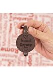 Doodle Desenli Isme Özel Hakiki Deri Anahtarlık