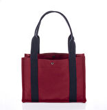 Kanvas Tote Bag, Orta Boy Bordo Kadın Kol ve Omuz Çantası, 35x25 cm, Ön ve İç Cepli, Mıknatıs Ağızlı
