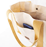Kanvas Tote Bag, Orta Boy Krem-Hardal Kadın Kol ve Omuz Çantası, 35x25 cm, Ön ve İç Cepli,Mıknatıslı