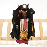 Kanvas Tote Bag, Orta Boy Bordo-Siyah 35x25 cm Kadın Kol ve Omuz Çantası, Ön ve İç Cepli, Mıknatıslı