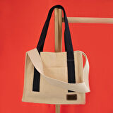 Lacivert Mini Tote Bag, Ön Cep Detaylı, 25 x 20 cm, Ayarlanabilir Omuz Askılı Kadın Kol Çantası