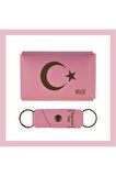 Pembe Renk, Ayyıldız Yazılı, İsme Özel Kişisel Cüzdan Ve Anahtarlık Set, Arkadaşa, Kankiye Hediye