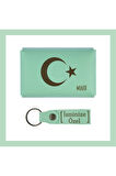 Açık Yeşil, Ayyıldız Desenli, İsmine Özel Kişisel Cüzdan Ve Anahtarlık Set, Kıymetli Arkadaşa Hediye