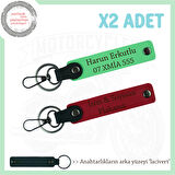 Modern ve Dayanıklı Deri Anahtarlık – Kişiye Özel Plaka & İsimli İkili Set, Kırmızı-F Yeşil-Laci