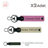 Öğretmene Romantik Jest, İsimli & Soyisimli 2’li Anahtarlık Takımı, Pembe-Sütlü Kahve-Yeşil