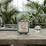 Çağdaş Tasarım Kalpli ve Kedi Motifli Dekoratif Parça, Çalışma Masanız İçin Özel Tasarım 10x10 cm