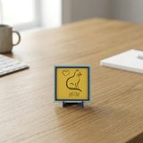 Kedi, Kalp ve Meow Tasarımlı Modern Dekoratif Obje, Sevgi Değeri Yüksek ve Şık Bir Armağan 10x10 cm