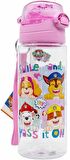 Pembe Paw Petrol Şeffaf Matara 500ml + Paw Petrol Beslenme Kabı - Lisanslı Paw Petrol Pipetli Matara