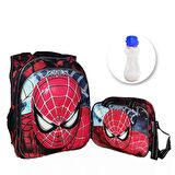 2 Gözlü Spiderman Sırt Çantası + Beslenme + Suluk - Örümcek Adam İlkokul Çantası - Okul Çantası