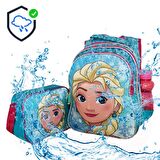 Mavi Frozen Elsa Sırt Çantası + Beslenme + Suluk - Elsa İlkokul Çantası Karlar Ülkesi Okul Çantası