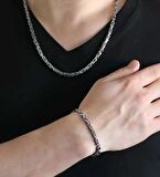 İtalyan Tasarım Kral Zincir Silver Çelik Kararma Yapmaz Erkek Bileklik& Kolye Set