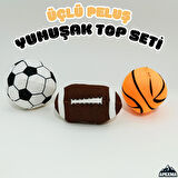 Oyuncak 3'lü Yumuşak Peluş Top Seti - Amerikan Futbol - Basketbol - Futbol Topu Soft Üçlü Oyun Set
