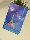 Hologramlı Eyfel Kulesi Desenli Sert Kapak Lastikli Çizgili Defter 14x20cm 80 Yaprak