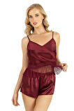 Aria's Closet Bordo Saten Şort Takımı 9209