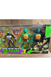 NİNJA KAPLUMBAĞALAR FİGÜR 5 Karakter Işıklı 4 Ninja Kaplumbağa 12cm Ayakta Durur Savaş Aletli
