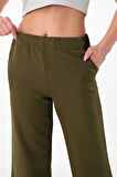 Kadın Haki Bel Lastikli Palazzo Pantolon