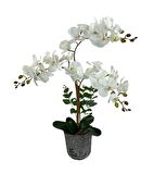 Yapay Çiçek 3lü Beyaz Orkide Seramik Saksıda Orkide 60cm