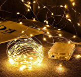 3 Metre Sarı Peri Led + Pil - Sarı Işık Led Aydınlatma - Dekoratif Işık - Su Geçirmez Led