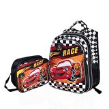Race Car Sırt Çantası + Beslenme - Cars İlkokul Çantası - Erkek Çanta Çocuk Çantası Okul Çantası