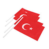 10 Adet Sopalı Türk Bayrağı 20 x 30 Cm Raşel Kumaş Bayrak