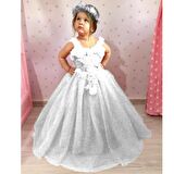 Çiçekli Sim Baskılı Tartalanlı Çocuk Abiyesi  -Tüllü Kabarık  Çocuk Elbisesi + Taç - Kız Elbise