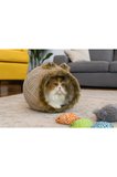 Kedi Mağarası Peluş Girişli Hasır Kedi Evi – Kedilerin Favorisi
