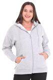 Kadın Büyük Beden Şardonlu Fermuarlı Kalın Gri Sweatshirt