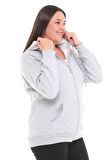 Kadın Büyük Beden Şardonlu Fermuarlı Kalın Gri Sweatshirt