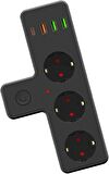 Termal Akım Korumalı 3 Lü Priz - Priz Type-C Priz Usb Priz Termal Akım Korumalı Priz