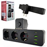 Termal Akım Korumalı 3 Lü Priz - Priz Type-C Priz Usb Priz Termal Akım Korumalı Priz