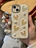 iPhone 14 Uyumlu Lux Işıltılı İnci Charmlı Kalpli Kılıf