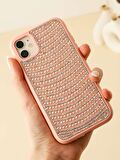 iPhone 11 Uyumlu Pembe Pırlanta Taşlı Kılıf