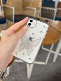 iPhone 11 Uyumlu Hologram Taşlı Kelebek Desenli Şeffaf Kılıf