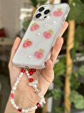 iPhone 14 Promax Uyumlu Kirazlı Simli Boncuklu Şeffaf Kılıf