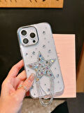 iPhone 15 Pro Uyumlu Hologram Kristal Taşlı Yıldızlı Püsküllü Şeffaf Kılıf