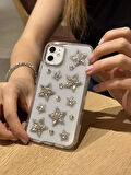 iPhone 11 Uyumlu Gümüş Kristal Taşlı Yıldızlı Şeffaf Kılıf