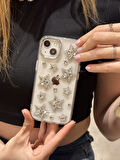 iPhone 15 Uyumlu Gümüş Kristal Taşlı Yıldızlı Şeffaf Kılıf